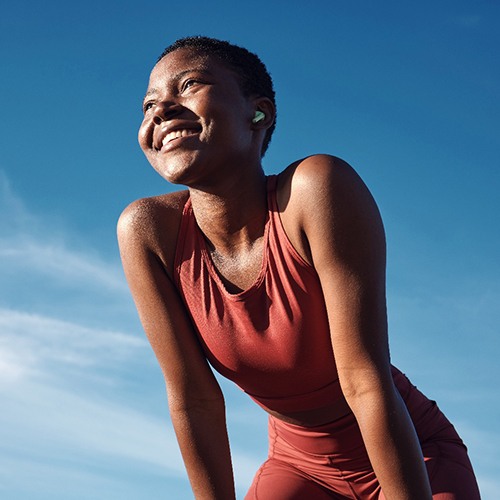 Lady smiles outdoors