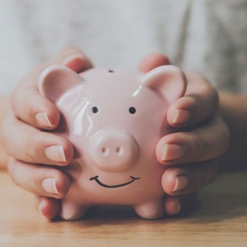 Hands holding a piggy bank