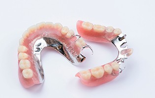 Partial dentures on white background