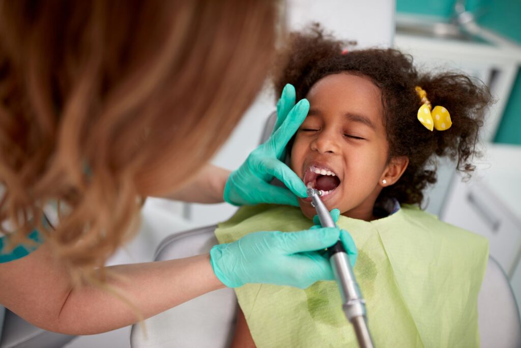 A little girl at a dental check-up